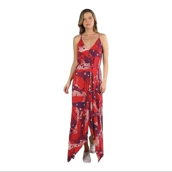 SAFARI PRINT HANDKERCHIEF V NECK MIDI DRESS 
Size M/L NWOT - Picture 1 of 12